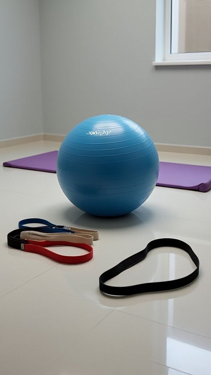 Bola e faixas de Pilates no estúdio